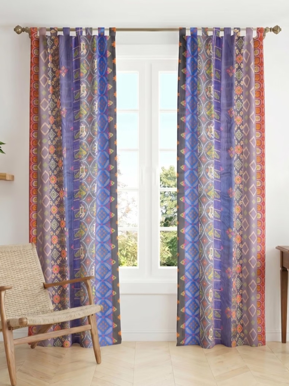 THE ART BOX Blue Silk Sari Curtains, Boho Patchwork, 42x84, 2 Panels Handmade